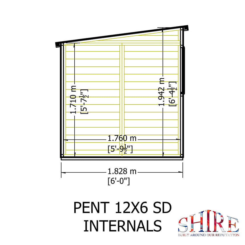 Shire Pent 12ft x 6ft Shiplap Shed NEW