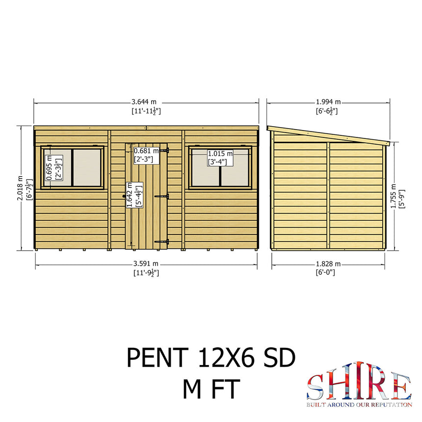 Shire Pent 12ft x 6ft Shiplap Shed NEW