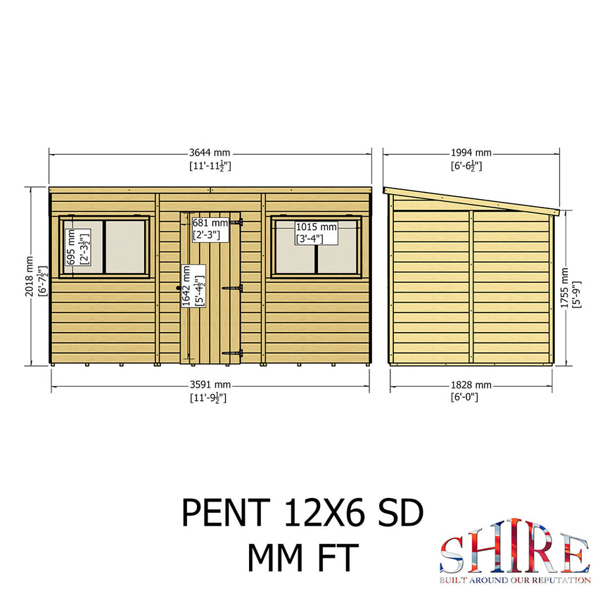 Shire Pent 12ft x 6ft Shiplap Shed NEW