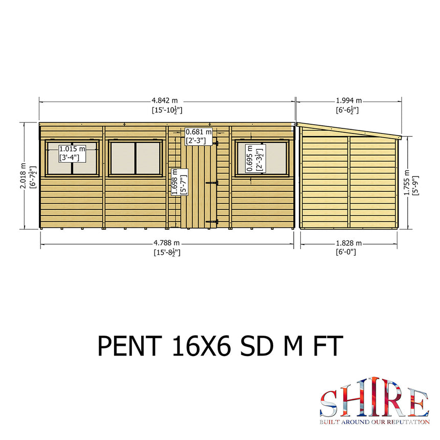 Shire Pent 16ft x 6ft Shiplap Shed NEW