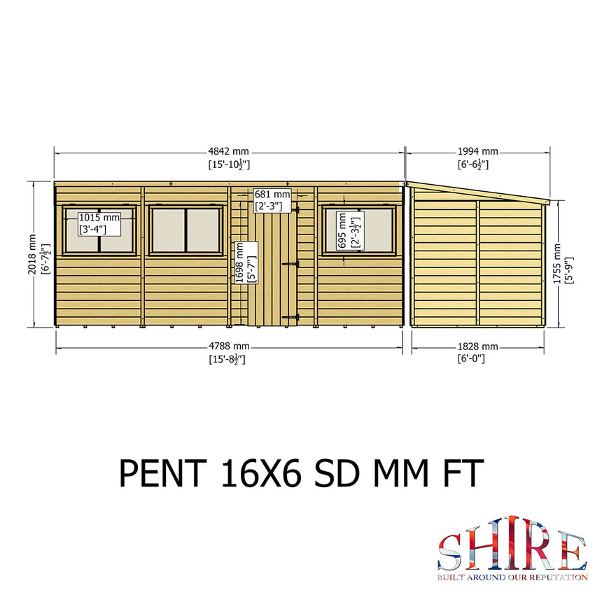 Shire Pent 16ft x 6ft Shiplap Shed NEW