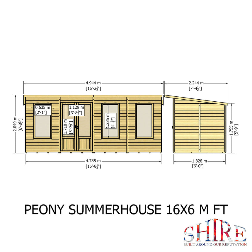 Shire Peony 16ft x 6ft Pent Summerhouse