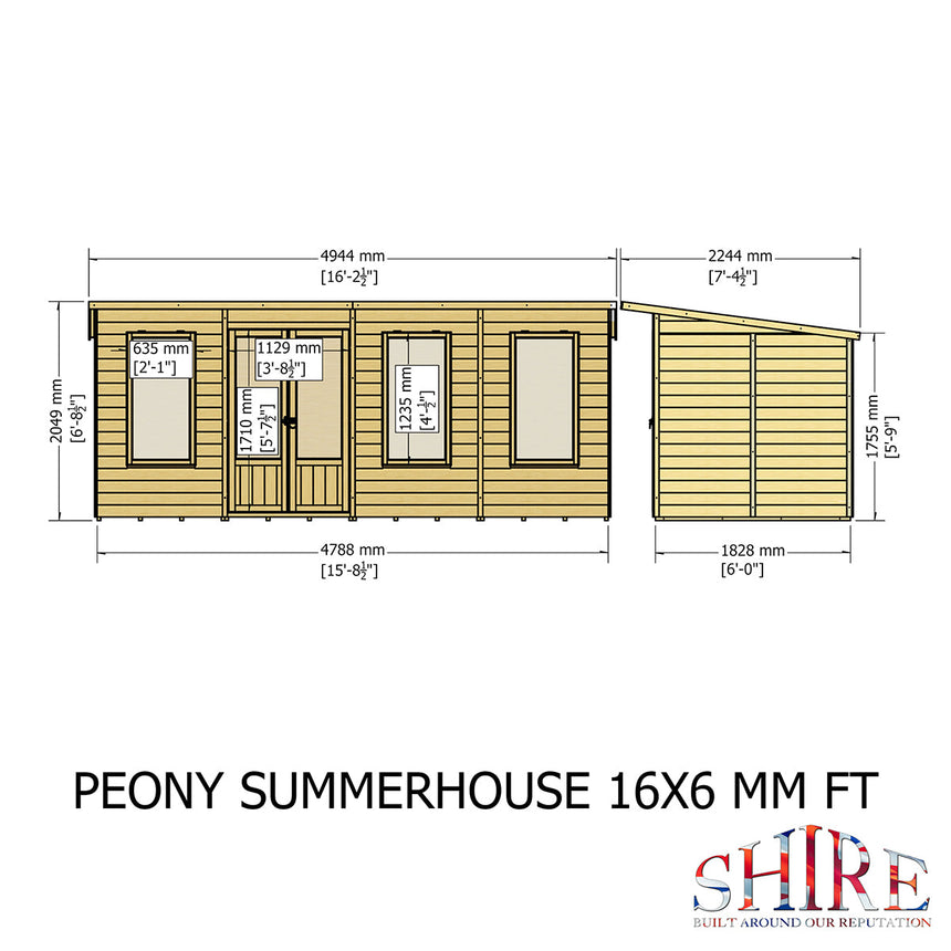 Shire Peony 16ft x 6ft Pent Summerhouse