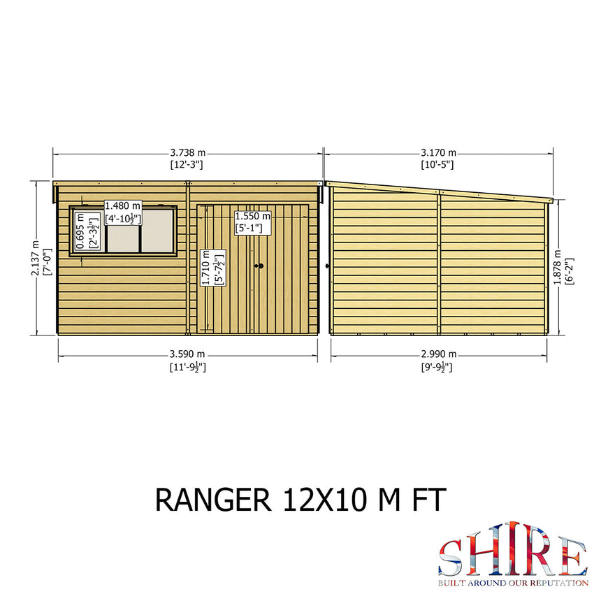 Shire Ranger 12ft x 10ft Pent Shiplap Shed