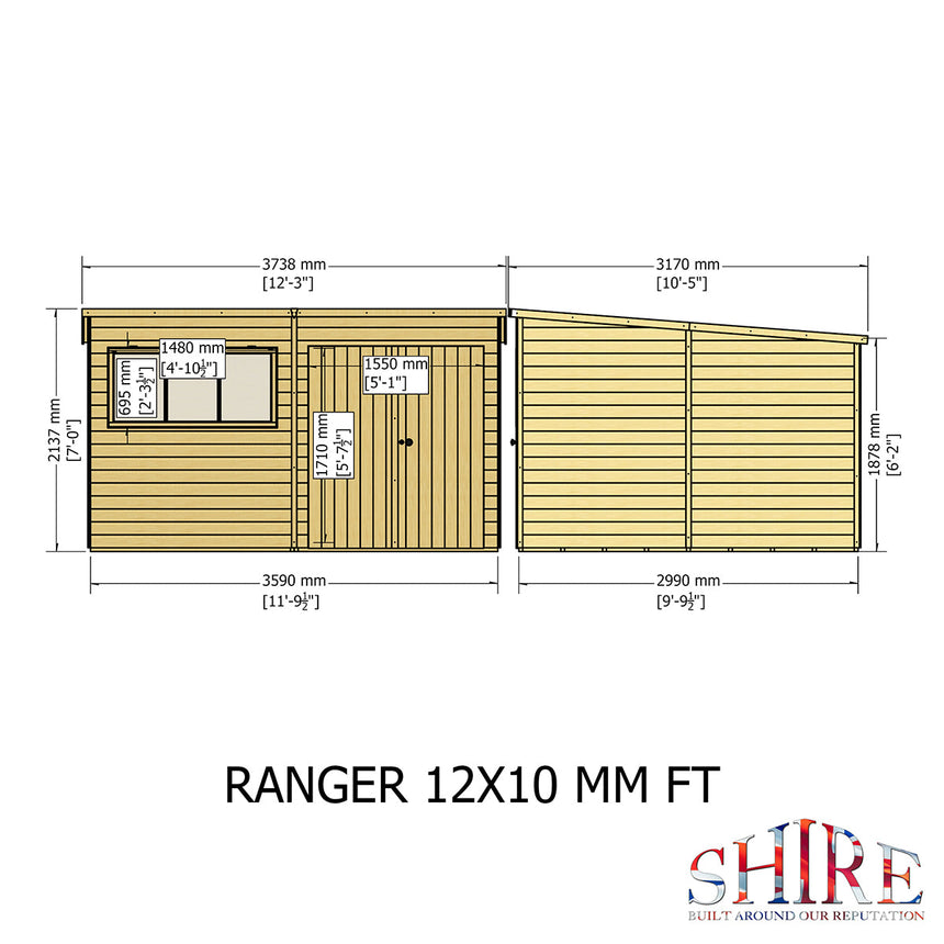 Shire Ranger 12ft x 10ft Pent Shiplap Shed