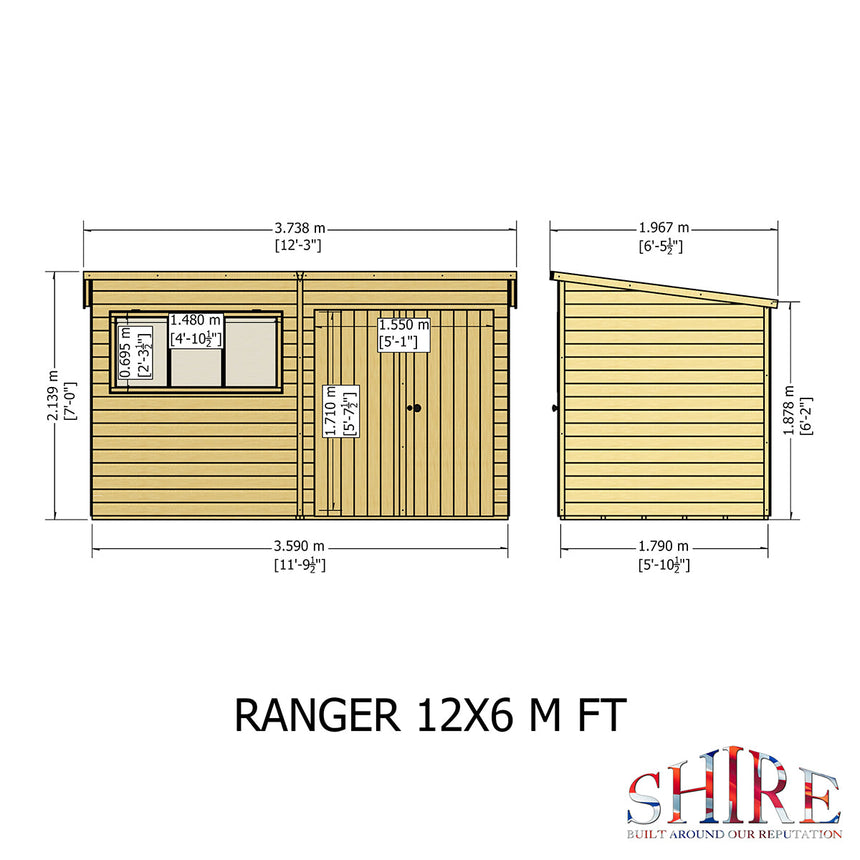 Shire Ranger 12ft x 6ft Pent Shiplap Shed