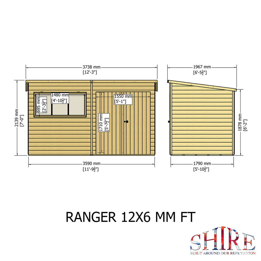 Shire Ranger 12ft x 6ft Pent Shiplap Shed