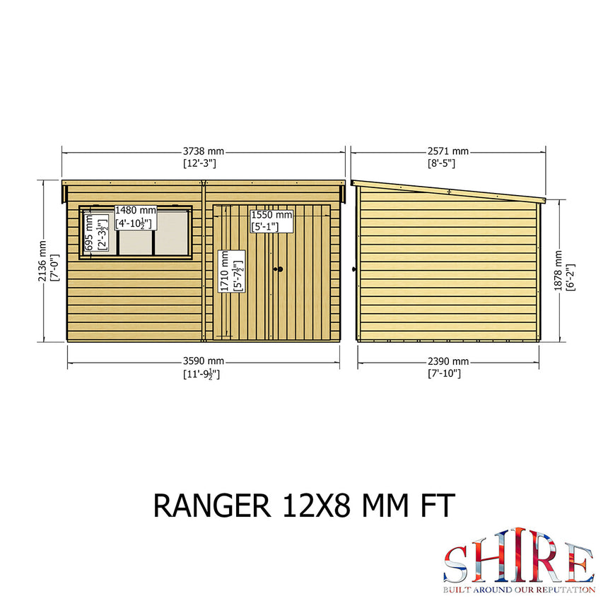 Shire Ranger 12ft x 8ft Pent Shiplap Shed