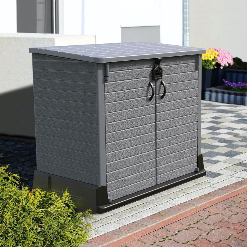 Duramax StoreAway Cedargrain Plastic Garden Storage Box - 1200L Flat Lid - Grey