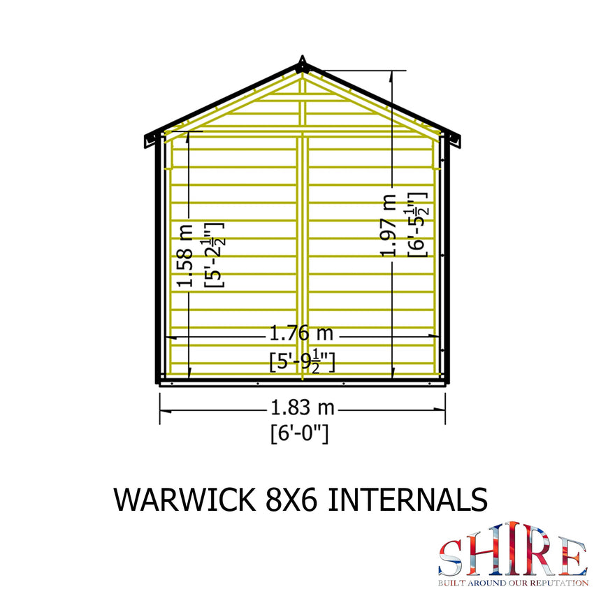 Shire Warwick Shiplap 8ft x 6ft Apex Shed (Double Doors)