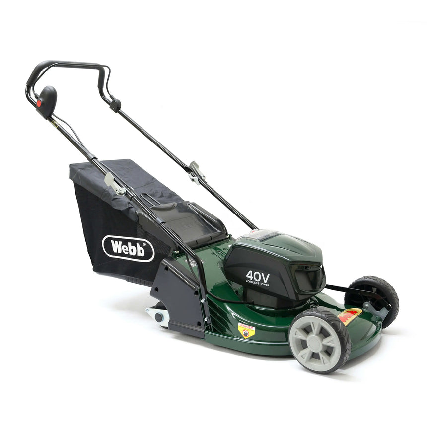 Webb 43cm (17") Cordless 40V Rear Roller Rotary Lawnmower (1 x 4AH Batteries & Charger)