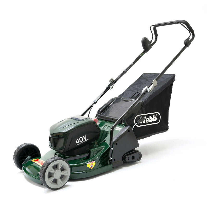 Webb 43cm (17") Cordless 40V Rear Roller Rotary Lawnmower (1 x 4AH Batteries & Charger)