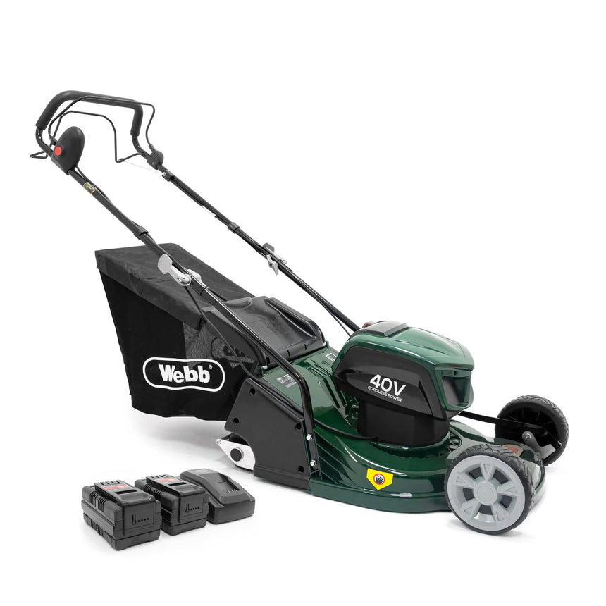 Webb 43cm (17") Self Propelled Cordless 40V Rear Roller Rotary Lawnmower (2 x 4AH Battery & Charger)