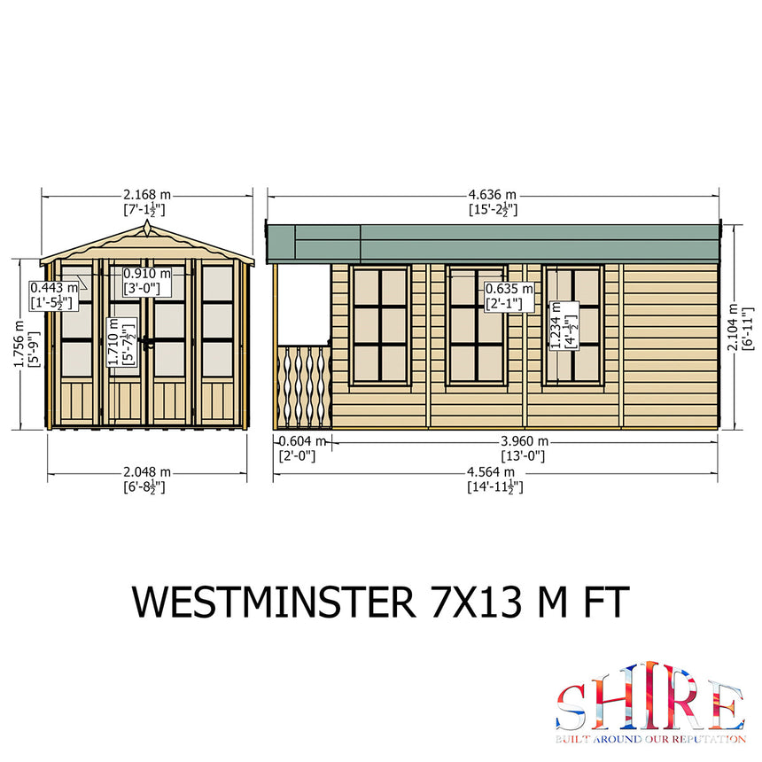 Shire Westminster 15ft x 7ft Summerhouse With Verandah