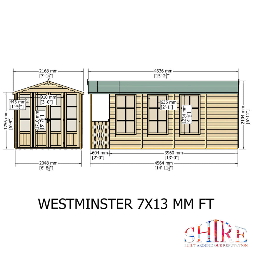 Shire Westminster 15ft x 7ft Summerhouse With Verandah