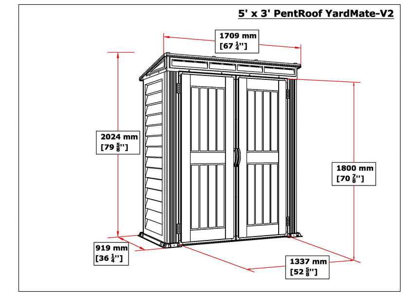 Duramax YardMate Plus Pent - 5ft x 3ft Plastic Garden Shed in Grey