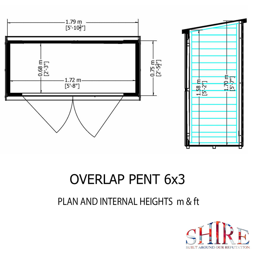 Shire Pent Overlap 3ft x 6ft Shed with Double Doors - Pressure Treated