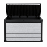 Pro Grade 540L Outdoor Garden Storage Box - Grey Woodgrain - Black Lid
