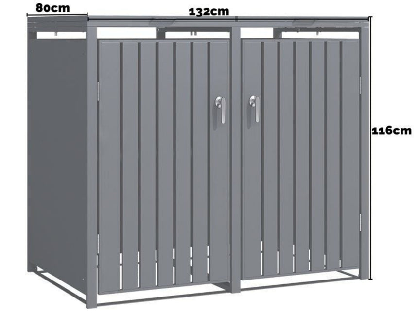 Kingdom Teak Wood Effect Galvanised Steel Wheelie Bin Store - Double