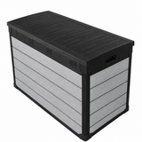 Pro Grade 540L Outdoor Garden Storage Box - Grey Woodgrain - Black Lid