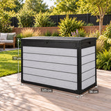 Pro Grade 540L Outdoor Garden Storage Box - Grey Woodgrain - Black Lid