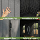 Pro Grade 6ft x 8ft Premium Plastic Double Door Garden Shed - Grey Wood Touch Texture