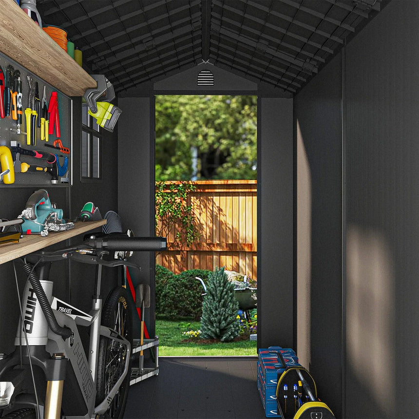 Pro Grade 6ft x 8ft Premium Plastic Double Door Garden Shed - Grey Wood Touch Texture