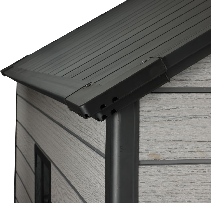 Pro Grade 6ft x 8ft Premium Plastic Double Door Garden Shed - Grey Wood Touch Texture