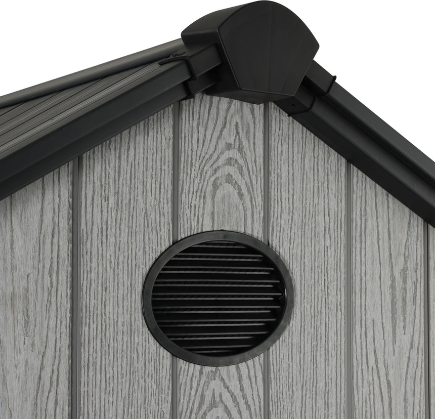 Pro Grade 6ft x 4ft Premium Plastic Garden Shed Double Door - Grey Wood Touch Texture