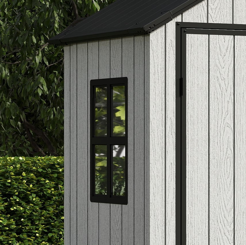 Pro Grade 6ft x 8ft Premium Plastic Double Door Garden Shed - Grey Wood Touch Texture
