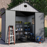Pro Grade 6ft x 10ft Premium Plastic Double Door Garden Shed - Grey/Anthracite Wood Touch Texture