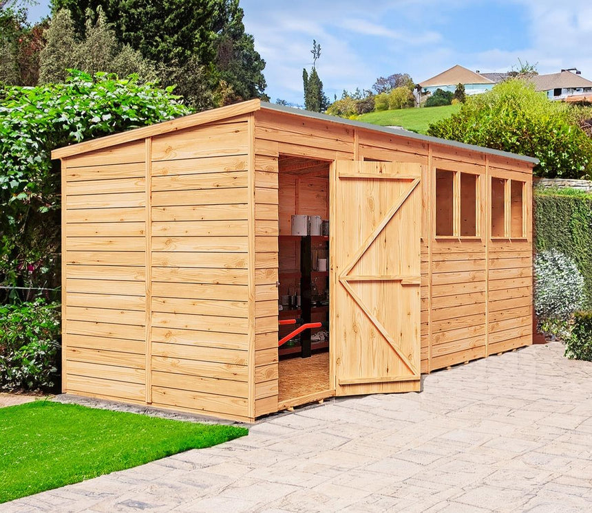 Shire NEW Garden Value 16ft x 6ft Overlap Pent Shed with windows