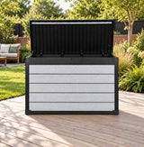 Pro Grade 540L Outdoor Garden Storage Box - Grey Woodgrain - Black Lid