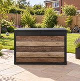 Pro Grade 540L Outdoor Garden Storage Box - Walnut Woodgrain - Black Lid
