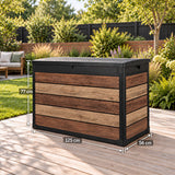 Pro Grade 540L Outdoor Garden Storage Box - Walnut Woodgrain - Black Lid