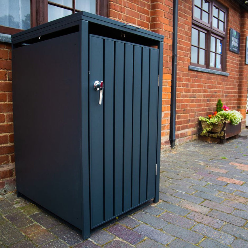 Kingdom Teak Anthracite Galvanised Steel Wheelie Bin Store - Single