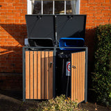 Kingdom Teak Wood Effect Galvanised Steel Wheelie Bin Store - Double