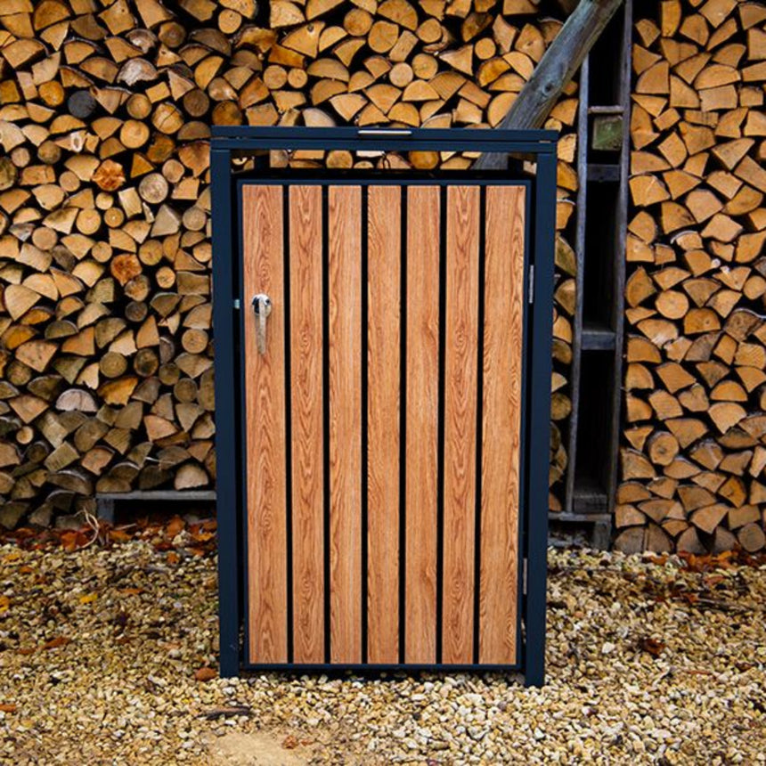 Kingdom Teak Wood Effect Galvanised Steel Wheelie Bin Store - Single